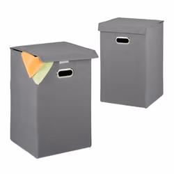 Relaxdays Panier à linge jeu de 2pliable corbeille à linge avec couvercle coffre 62L 555 x 355 x 355 gris