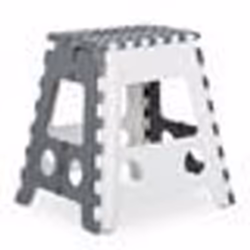 Relaxdays Tabouret XL pliant escabeau une marche avec poignée 120 kg plastique 395 x 385 x 32 cm gris/blanc
