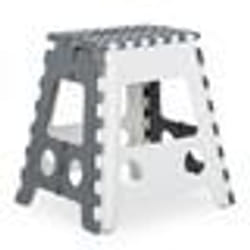 Relaxdays Tabouret XL pliant escabeau une marche avec poignée 120 kg plastique 395 x 385 x 32 cm gris/blanc