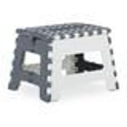 Relaxdays Tabouret pliant escabeau à une marche avec poignée jusqu’à 120 kg plastique 225 x 32 x 25 cm gris/blanc