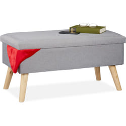 Relaxdays - Banc de rangement, rembourré, pieds bois, banquette , coffre avec revêtement tissu HxLxP:39x77x39cm,gris clair