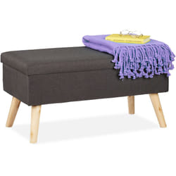 Relaxdays - Banc de rangement, rembourré, pieds bois, banquette , coffre avec revêtement tissu HxLxP:39x77x39cm,gris foncé