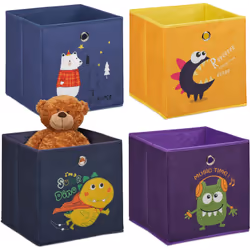 Aidez vos enfants à organiser leur chambre avec ces jolis caisses de rangement. Les jolis motifs des casiers donneront envie ...