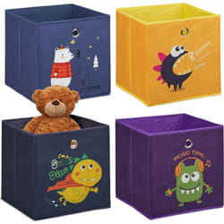 Relaxdays - Lot 4 boîtes de rangement, chambre d'enfant, monstres et animaux, pliables, HxLxP : 30x30x30 cm, multicolore