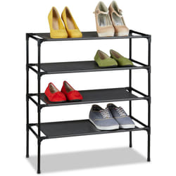 Tagère à chaussures, système d'emboîtement, tissu, 4 niveaux, pour 12 paires, 68x62x28 cm, noir - Relaxdays