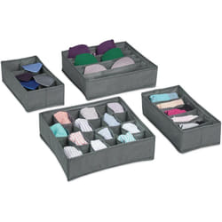 Relaxdays - Organiseur sous-vêtements, 4 pièces, Système rangement boites pour armoire, pour chaussettes, gris clair