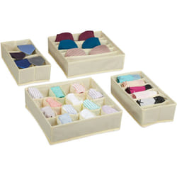 Relaxdays - Organiseur sous-vêtements, 4 pièces, Système rangement boites pour armoire, pour chaussettes beige