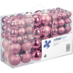 Boules de Noël, Lot de 100, Décoration, polies, scintillantes et luisantes, Boule de Noël ∅ 3, 4&6 cm, rose - Relaxdays