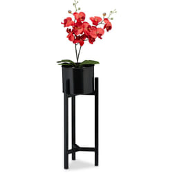 Relaxdays - Support pour pot à fleurs, présentoir à plantes incluant un récipient, HxD 60 x 21,5 cm, noir