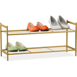 Meuble à chaussures, 2 étagères, pour 6 paires, en métal HxLxP: 33,5 x 69,5 x 26 cm, doré - Relaxdays