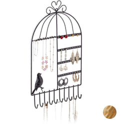 Relaxdays - Porte-bijoux mural, pour colliers, boucles d'oreilles, format haut, présentoir, 44,5 x 25,5 x 4,5 cm, noir