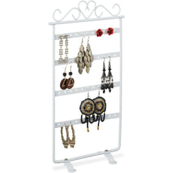 Relaxdays - Porte-boucle d'oreille, organisateur de bijoux, présentoir, support, fer, 30,5 x 16,5 x 6,5 cm, blanc