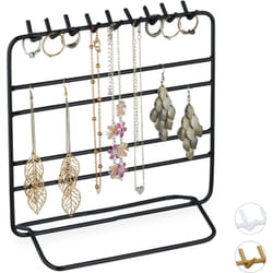 Relaxdays - Présentoir à bijoux, boucles d'oreille, bracelets, rangement, organisateur, 21 x 20 x 10 cm, noir
