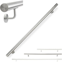 Relaxdays - Main courante, inox 304, rambarde escalier ronde, intérieur&extérieur, 150 cm, ø 42 mm, avec fixation, argenté