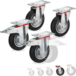 Relaxdays - Roues charge lourde jeu de 4, pivotent à 360°, roulement à billes, 2 freins, capacité 400 kg, 160 mm, noires