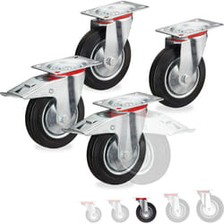 Relaxdays - Roues charge lourde jeu de 4, pivotent à 360°, roulement à billes, 2 freins, capacité 320 kg, 125 mm, noires