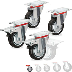 Relaxdays - Roues charge lourde jeu de 4, pivotent à 360°, roulement à billes, 2 freins, grande capacité, 75 mm, 200kg