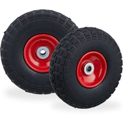 Relaxdays - Roue de diable Set de 2, caoutchouc 260x85 mm, increvables, 16 mm, 4.1/3.5-4 essieu, jusqu'à 150kg, noir-rouge