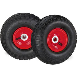 Relaxdays - 2 roues pour diable 4.1/3.5-4, de rechange avec air, axe de 16 mm, jusqu'à 136 kg, 260 x 85 mm, noir-rouge