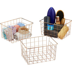 Relaxdays - Panier métallique rangement, lot de 3, rectangulaire, stockage, hlp 15,5 x 28 x 20 cm, déco, cuivré