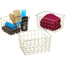 Relaxdays - Panier métallique rangement, lot de 3, rectangulaire, stockage, hlp 15,5 x 28 x 20 cm, déco, doré