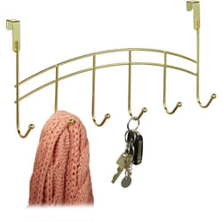 Relaxdays - Patères de porte, 6 crochets, accrocher, porte manteau de couloir, chambre, salle de bain, 20x40x9 cm, doré
