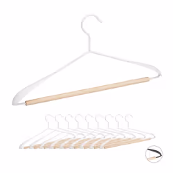 Relaxdays Cintres jeu de 10 costumes traverse pantalon T-Shirt vestes et pantalons bois et métal 43 cm largeblan