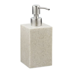 Porte-savon liquide, 300 ml, rechargeable, salle de bain, distributeur shampoing, pompe en inox, carré, beige - Relaxdays
