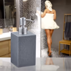 Porte-savon liquide, 300 ml, rechargeable, salle de bain, distributeur shampoing, pompe en inox, carré, beige - Relaxdays