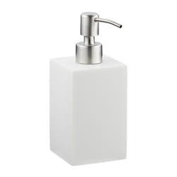 Porte-savon liquide, 300 ml, rechargeable, salle de bain, distributeur shampoing, pompe en inox, carré, blanc - Relaxdays