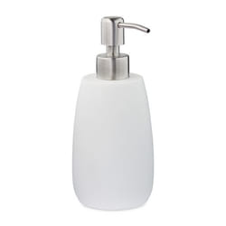 Porte-savon liquide, 300 ml, rechargeable, salle de bain, distributeur shampoing, pompe en inox, rond, blanc - Relaxdays