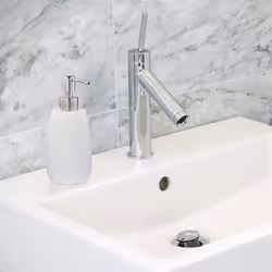 Porte-savon liquide, 300 ml, rechargeable, salle de bain, distributeur shampoing, pompe en inox, rond, blanc - Relaxdays