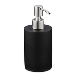 Porte-savon liquide, 180 ml, rechargeable, salle de bain, distributeur shampoing, pompe en inox, noir - Relaxdays