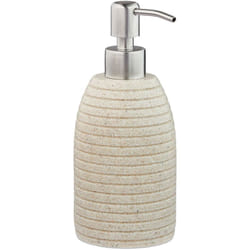 Relaxdays - Porte-savon liquide, 300 ml, rechargeable, salle de bain, cuisine, distributeur shampoing, pompe inox, beige