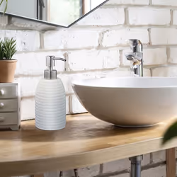 Relaxdays Porte-savon liquide, 300 ml, rechargeable, salle de bain, cuisine, distributeur shampoing, pompe inox, blanc
