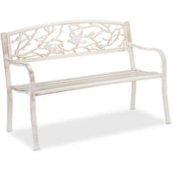 Banc de jardin, motif oiseau, 2 sièges, vintage, jardin et balcon, acier, hlp : 87 x 127 x 57cm, blanc/bronze - Relaxdays