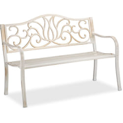Relaxdays Banc jardin antique, 2 personnes, balcon, terrasse, métal, HLP : 90 x 127,5 x 63cm, acier, fonte, blanc-bronze