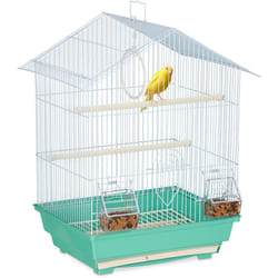 Relaxdays - Cage à oiseaux, métal, pour de petits canaris, perchoirs & mangeoires, 49 x 39,5 x 32 cm, bleu clair/menthe