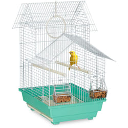 Relaxdays - Cage à oiseaux, métal, pour de petits canaris, perchoirs & mangeoires, 50 x 42,5 x 33,5 cm, bleu clair/menthe