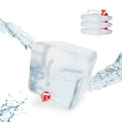 Relaxdays - Lot de 4 bidons pliants, robinet, bouchon à vis, poignée, eau, camping, 15 litres, transparent/rouge