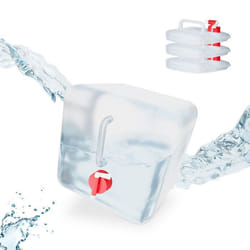 Relaxdays Lot de 4 bidons pliants robinet bouchon à vis poignée eau camping 10 litres transparent/rouge