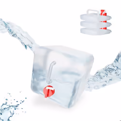 Relaxdays Lot de 4 bidons pliants robinet bouchon à vis poignée eau camping 5 litres transparent/rouge