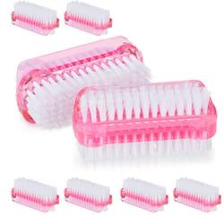 Relaxdays Brosse à ongles, jeu de 8, à deux côtés pour les mains, poils dur, plastiqueHlP :3,5x8,5x3,5 cm rouge