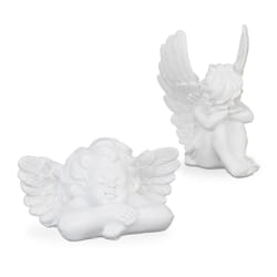 Relaxdays - Lot de 2 anges funèbre, Statue gracieuse, résistant aux intempéries et au gel, pierre artificielle, blanc