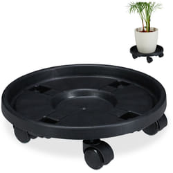 Relaxdays - Plateau à roulettes pour plantes, jeu de 2, d.35,6 cm, support pour fleurs sur roues, intérieur et extérieur