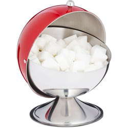 Relaxdays - Sucrier avec couvercle roulant, acier brillant, sucre, sucreries, boîte de gateaux, rond,pour sucre, rouge.