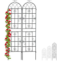 Treillis de jardin, métal, lot de 2, à planter, tuteur pour plantes grimpantes, 220 x 50 cm, noir - Relaxdays