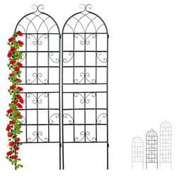 Treillis de jardin, métal, lot de 2, à planter, tuteur pour plantes grimpantes, 180 x 50 cm, noir - Relaxdays