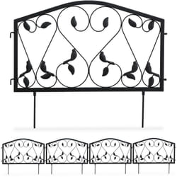 Relaxdays - bordure potager, clôture jardin 4 éléments, fer, antique, design feuilles, h x l : 33 x 225 cm, noir