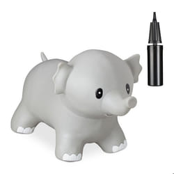 Relaxdays Animal sauteur éléphant avec pompe supporte jusqu’à 100 kg sans BPA jouet gonflable pour enfants gris
